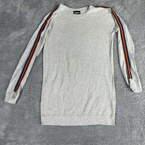 Monrow Mommy Women's Long Sleeve Sweatshirt XS Grey Rainbow Sleeve Crew Neck - Picture 1 of 13